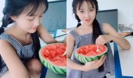 夏日吃瓜女孩照片,吃瓜女孩的清凉瞬间